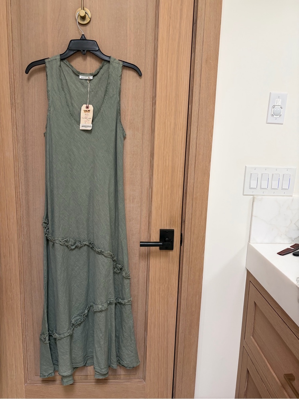 Sleeveless Olive Green Ruffle Hem Maxi Dress